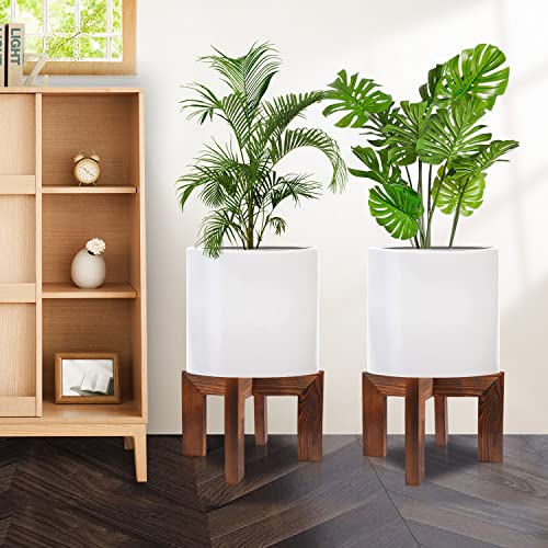 hismocal 2 Pack Wood Plant Stand Indoor Holders for Plants,Sturdy Flower Pot Stands Plants Shelf,Wooden Stool for Patio Plant Stand, Fit 5-18 Inch Variety Flower Pots,Easily Assemble