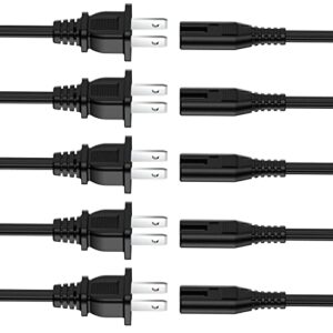 ac power cord 6ft(5 pack), 2 prong tv power cord, power supply cable replacement for xbox one s, xbox one x, xbox series x, ps3, ps4, ps5, compatible for printer, monitor, sound bar, game console