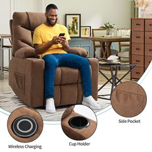 YITAHOME Recliner Chair with Wireless Charging, Electric Power Recliner Chair with Massage for Elderly, Fabric Reclining Loveseat with USB Ports, Side Pocket, Remote Control，Brown