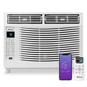 della 6000 btu smart window air conditioner with wifi, geo auto temp on/off for where you are, energy star certified, remote/app control, quiet operation, with easy install kit, cools 151-250 sq.ft