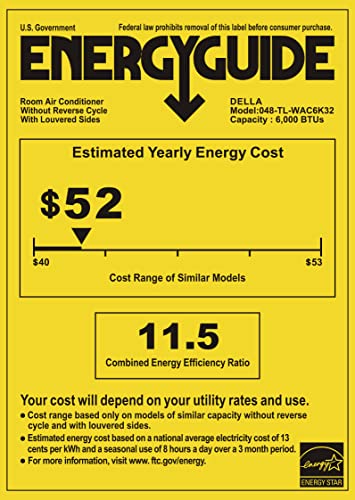 DELLA 6000 BTU Smart Window Air Conditioner with WiFi, GEO Auto Temp On/Off For Where You Are, Energy Star Certified, Remote/App Control, Quiet Operation, With Easy Install Kit, Cools 151-250 Sq.ft