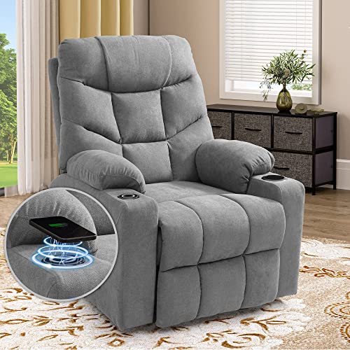 YITAHOME Recliner Chair with Wireless Charging, Electric Power Recliner Chair with Massage for Elderly, Fabric Reclining Loveseat with USB Ports, Side Pocket, Remote Control，Grey