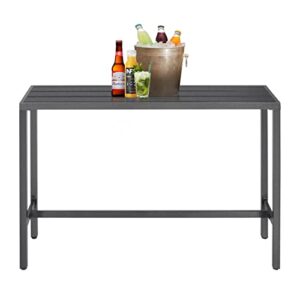 mupater outdoor bar table, 55'' patio table rectangular pub height dining table, narrow bar table outdoor with metal frame for hot tub, garden, yard, balcony, poolside, black