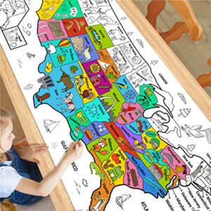 giant coloring poster of usa map for kids - large coloring book for children - educational poster for home, classroom, and birthday party - 70x30 inches (usa map)