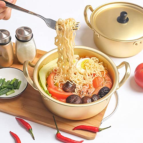 Korea Ramen Pot with Lid,Ramen Cooking Pot with Two Side Spouts Fast Heating for Kitchen Cookware Great for Soup, Curry, Pasta and Stew(14CM)