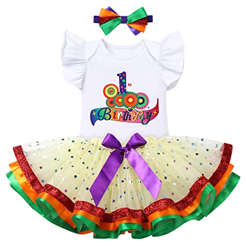 IBTOM CASTLE Baby Smash Cake Dress Girl - 2nd Birthday Outfit girl - Uno Baby Birthday Outfit - Boho Rainbow First Birthday Outfit Infant Hippie Bohemian Themed Party Supplies Blue - 1st birthday 1T