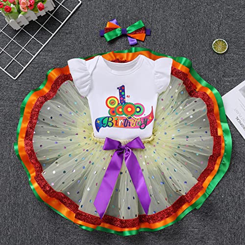 IBTOM CASTLE Baby Smash Cake Dress Girl - 2nd Birthday Outfit girl - Uno Baby Birthday Outfit - Boho Rainbow First Birthday Outfit Infant Hippie Bohemian Themed Party Supplies Blue - 1st birthday 1T