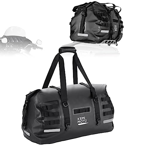 KEMIMOTO Motorcycle Dry Bag 50L, 500D PVC Waterproof Duffel Bag Motorcycle Luggage Travel Tail Bag Back Seat Rack Trunk Bag Comapatible with Touring Adventure for Motorcycle Trip Camping Rainproof