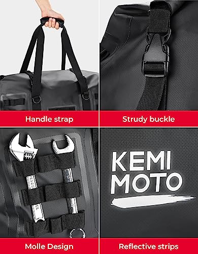 KEMIMOTO Motorcycle Dry Bag 50L, 500D PVC Waterproof Duffel Bag Motorcycle Luggage Travel Tail Bag Back Seat Rack Trunk Bag Comapatible with Touring Adventure for Motorcycle Trip Camping Rainproof