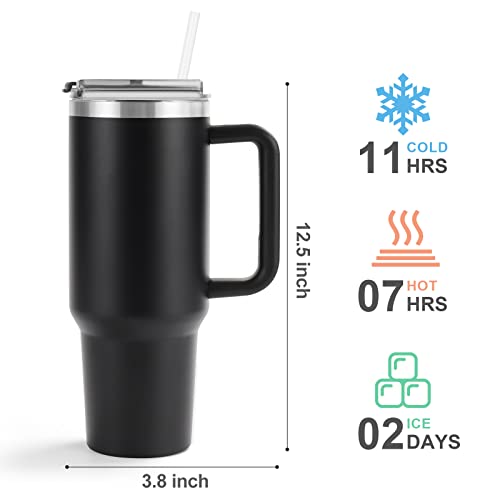 SOOZELEN 40oz Tumbler with Handle & Straw Lid, Insulated Travel Mug, Double Walled Keeps Drinks Cold & Heat for Long Time（Black）