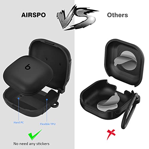 AIRSPO Beats Fit Pro Case Cover,Military Hard Shell Case for Apple Beats Fit Pro 2021 Shockproof Protective Beats Fit Pro Earbuds Case with Keychain (Black)