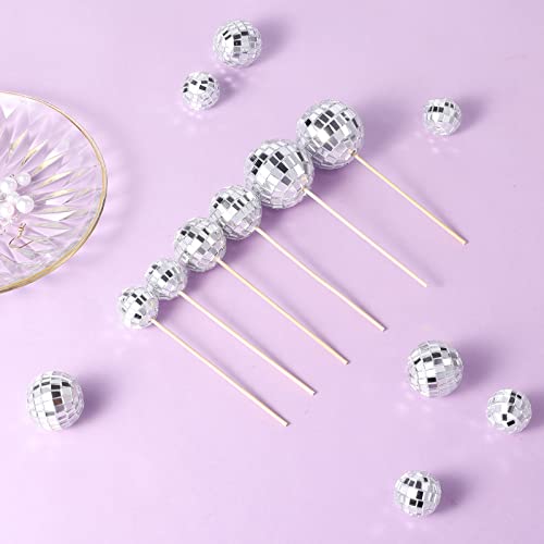 30 Pieces Disco Ball Cupcake Toppers Mini Disco Ball Picks Disco Theme Cake Toppers for Cake Decorations Cupcake Decor Dessert Accessories Disco Party Ornament (Silver)