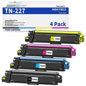 tn227 tn-227 toner cartridge replacement for brother tn-227 tn-223 tn227bk high yield tn 227 tn 223 compatible with hl-l3290cdw hl-l3210cw mfc-l3750cdw mfc-l3710cw printer (bk, c, m, y, 4 pack)