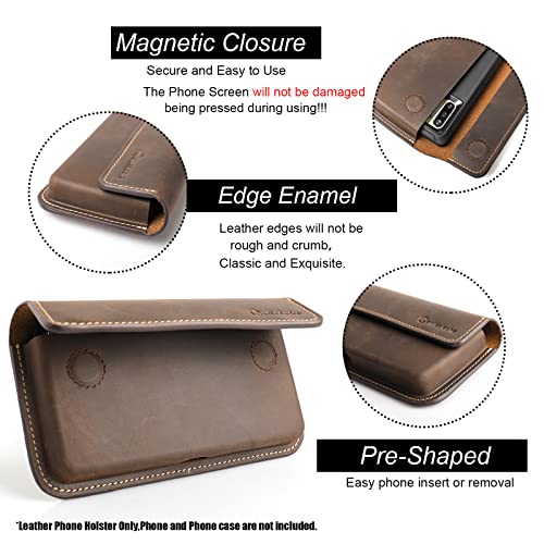 Gentlestache X-Large Leather Phone Holster for iPhone 14 Pro Max, Horizontal Cell Phone Case for Galaxy S23 Ultra S23 Plus, Phone Belt Holder with Belt Clip for Phone with Protective Case