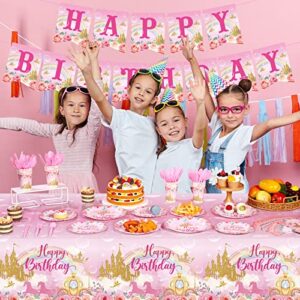 172 Pcs Princess Birthday Party Supplies Serves 24 Include Princess Castle Tablecloth Pink Princess Birthday Banner Princess Party Plates and Napkins Tableware Set for Girls Princess Theme Decorations