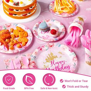 172 Pcs Princess Birthday Party Supplies Serves 24 Include Princess Castle Tablecloth Pink Princess Birthday Banner Princess Party Plates and Napkins Tableware Set for Girls Princess Theme Decorations