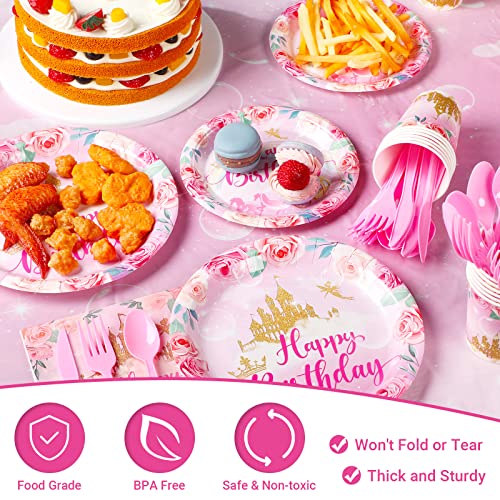 172 Pcs Princess Birthday Party Supplies Serves 24 Include Princess Castle Tablecloth Pink Princess Birthday Banner Princess Party Plates and Napkins Tableware Set for Girls Princess Theme Decorations