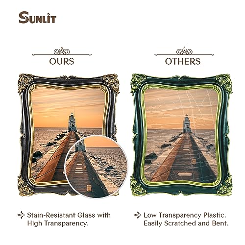 Sunlit Vintage Picture Frame 8x10 Inch, Luxury Antique Photo Frames with Glass Front, Photo Display, Tabletop Wall Hanging, Gift Ideas, Black and Gold