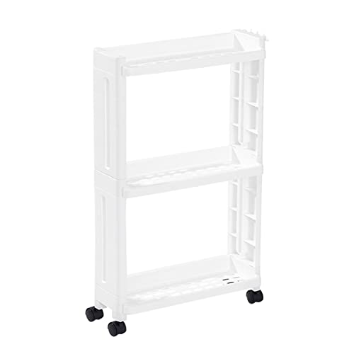 HAIXIN Slim Rolling Storage Cart, 3 Tier Bathroom Organizer Mobile Shelving Unit, Mobile Shelving Unit Storage Rolling Utility Cart, Tower Rack for Kitchen Bathroom Laundry Dorm Narrow Places, White