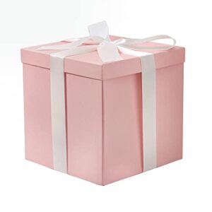 ruspepa medium birthday gift box with lids, ribbon and tissue paper, collapsible gift box - 1 pcs, 10x10x10 inches, pink