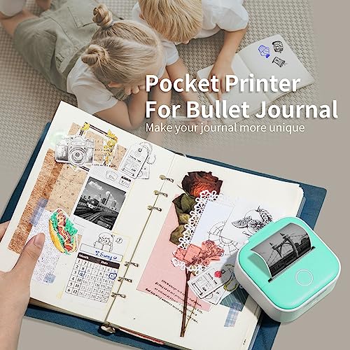 Mini Pocket Sticker Printer-T02 Sticker Maker Machine Mini Printer, Portable Smart Photo Printer for iPhone, Compatible with iOS&Android, Receipt Mobile Printer for Study, Journal, Notes