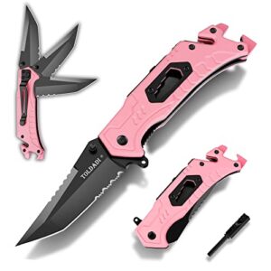 toldadi 7-in-1 multitool pink pocket knife for women - 3.2" folding pocket knife with spring assisted opening, clip, liner lock - versatile tool for outdoor, camping, survival, hiking
