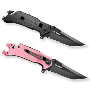 Toldadi 7-in-1 Multitool Pink Pocket Knife for Women - 3.2" Folding Pocket Knife with Spring Assisted Opening, Clip, Liner Lock - Versatile Tool for Outdoor, Camping, Survival, Hiking