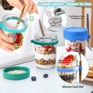 XANGNIER Overnight Oats Containers Lids and Spoon for Wide Mouth Mason Jar - 4 Pack Food Canisters Caps for Mason/Canning Jars Overnight Oats Accessories(Jars not Included)