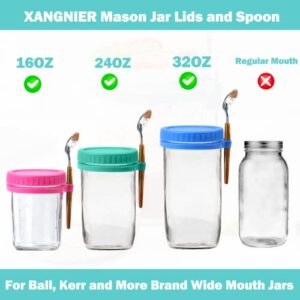 XANGNIER Overnight Oats Containers Lids and Spoon for Wide Mouth Mason Jar - 4 Pack Food Canisters Caps for Mason/Canning Jars Overnight Oats Accessories(Jars not Included)