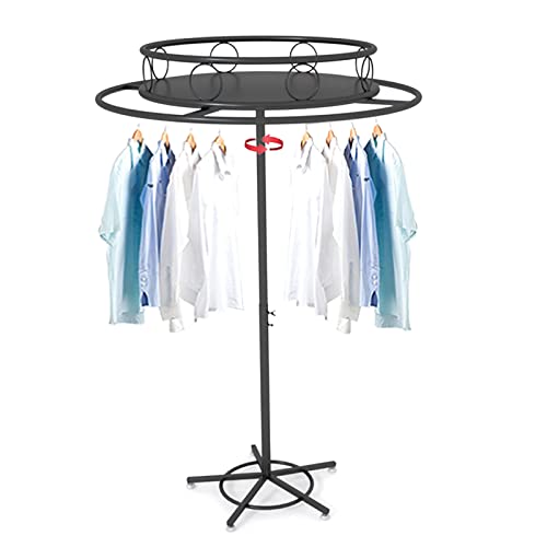 QQXX Metal Clothing Rack with Round Topper,Freestanding Round Clothes Rack,Rotating Clothes Display Rack for Hanging Apparel,Height Adjustable Garment Rack with Wheels for Hanging Clothes Coats