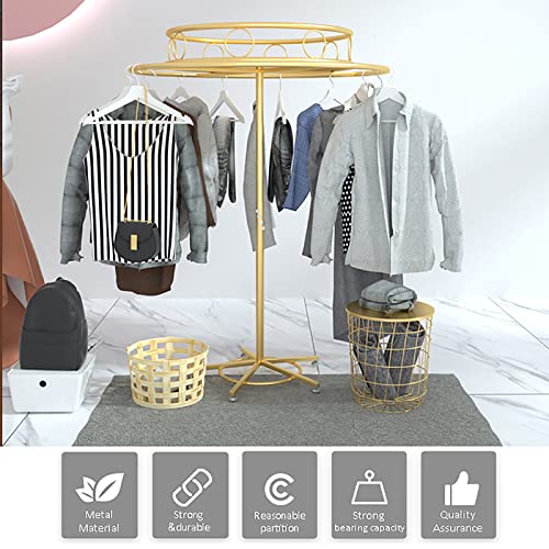 QQXX Metal Clothing Rack with Round Topper,Freestanding Round Clothes Rack,Rotating Clothes Display Rack for Hanging Apparel,Height Adjustable Garment Rack with Wheels for Hanging Clothes Coats
