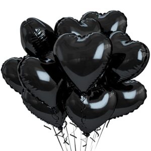 biapian foil heart balloons black, 10pcs black heart shape balloons, valentines balloons 18inch black foil balloon for helium valentine decorations for valentines day, wedding, anniversary decoration