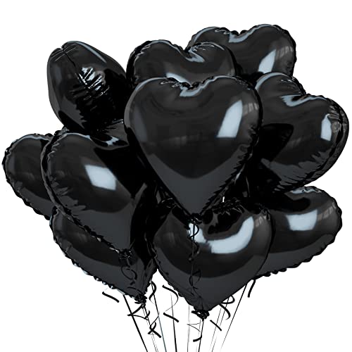 Biapian Foil Heart Balloons Black, 10PCS Black Heart Shape Balloons, Valentines Balloons 18inch Black Foil Balloon for Helium Valentine Decorations for Valentines Day, Wedding, Anniversary Decoration