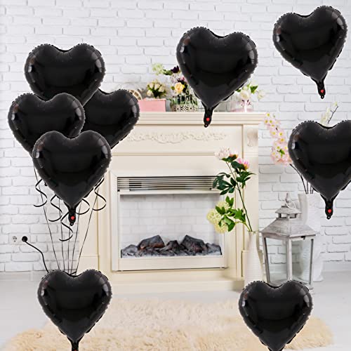 Biapian Foil Heart Balloons Black, 10PCS Black Heart Shape Balloons, Valentines Balloons 18inch Black Foil Balloon for Helium Valentine Decorations for Valentines Day, Wedding, Anniversary Decoration