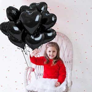 Biapian Foil Heart Balloons Black, 10PCS Black Heart Shape Balloons, Valentines Balloons 18inch Black Foil Balloon for Helium Valentine Decorations for Valentines Day, Wedding, Anniversary Decoration