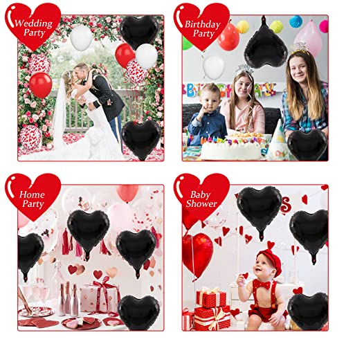 Biapian Foil Heart Balloons Black, 10PCS Black Heart Shape Balloons, Valentines Balloons 18inch Black Foil Balloon for Helium Valentine Decorations for Valentines Day, Wedding, Anniversary Decoration