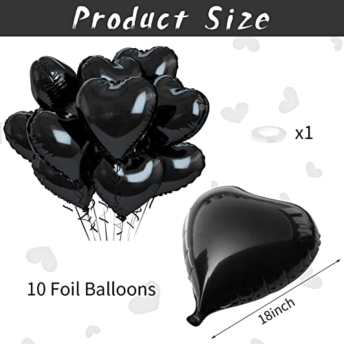 Biapian Foil Heart Balloons Black, 10PCS Black Heart Shape Balloons, Valentines Balloons 18inch Black Foil Balloon for Helium Valentine Decorations for Valentines Day, Wedding, Anniversary Decoration