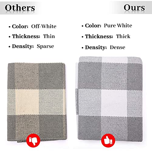 KOZYFLY Buffalo Plaid Area Rug 5 x 7 Ft Gray and White Checkered Rug Washable Outdoor Patio Rugs Cotton Rugs for Living Room Carpet for Living Room Outdoor Dining Room Bedroom Farmhouse Rug