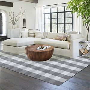 KOZYFLY Buffalo Plaid Area Rug 5 x 7 Ft Gray and White Checkered Rug Washable Outdoor Patio Rugs Cotton Rugs for Living Room Carpet for Living Room Outdoor Dining Room Bedroom Farmhouse Rug