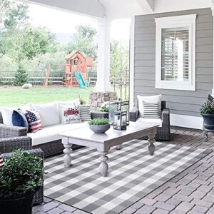 KOZYFLY Buffalo Plaid Area Rug 5 x 7 Ft Gray and White Checkered Rug Washable Outdoor Patio Rugs Cotton Rugs for Living Room Carpet for Living Room Outdoor Dining Room Bedroom Farmhouse Rug