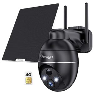 elemage 4g lte cellular security cameras wireless outdoor,2k solar outdoor camera with 360°view,color night vision,motion detection,siren spotlight alert,2-way talk,ip65,sim included for no wifi place