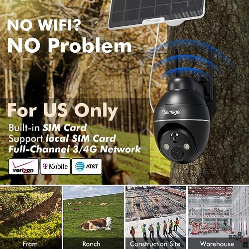elemage 4G LTE Cellular Security Cameras Wireless Outdoor,2K Solar Outdoor Camera with 360°View,Color Night Vision,Motion Detection,Siren Spotlight Alert,2-Way Talk,IP65,SIM Included for No WiFi Place