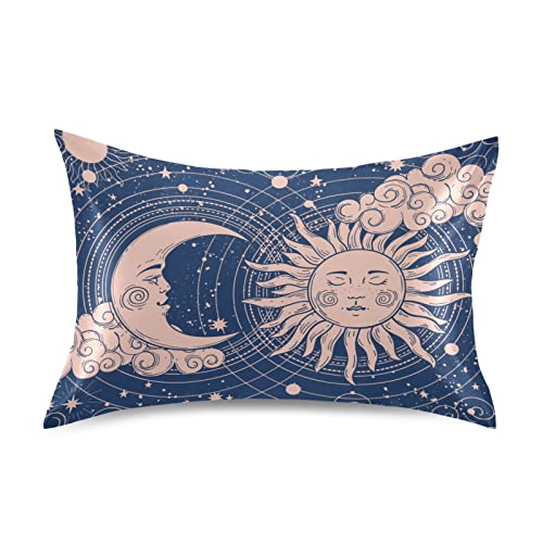 Boho Moon Sun Pillow Covers Silk Pillowcase for Hair and Skin Soft and Smooth Cooling Satin Pillowcase Standard Size Pillow Case for Hot Sleepers, Night Sweats Women Bed (20x26 Inch)