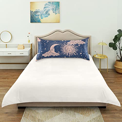 Boho Moon Sun Pillow Covers Silk Pillowcase for Hair and Skin Soft and Smooth Cooling Satin Pillowcase Standard Size Pillow Case for Hot Sleepers, Night Sweats Women Bed (20x26 Inch)