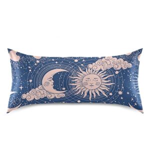 Boho Moon Sun Pillow Covers Silk Pillowcase for Hair and Skin Soft and Smooth Cooling Satin Pillowcase Standard Size Pillow Case for Hot Sleepers, Night Sweats Women Bed (20x26 Inch)