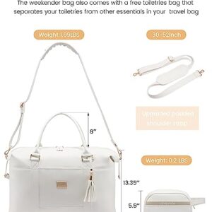 LOVEVOOK Travel Duffle Bag for Women, Leather Carry On Weekender Bag with Toiletry Bag, Cute Overnight Bag Tote Gym Duffel Bag with Wet Pocket for Hospital Yoga Sports Dance White