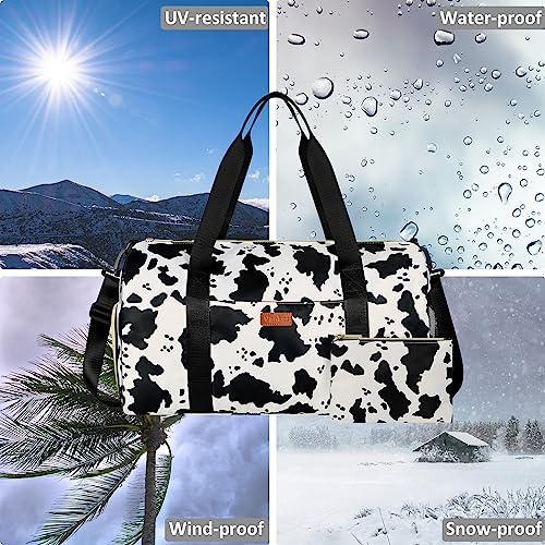 Vankor Gym Bags for Women Men Large, Waterproof Sports Gym Duffle Bag with Shoe Compartment, Cute Gym Duffel Bag, Portable Workout Weekender Overnight Weekend Hospital Tote Bag Cow Print