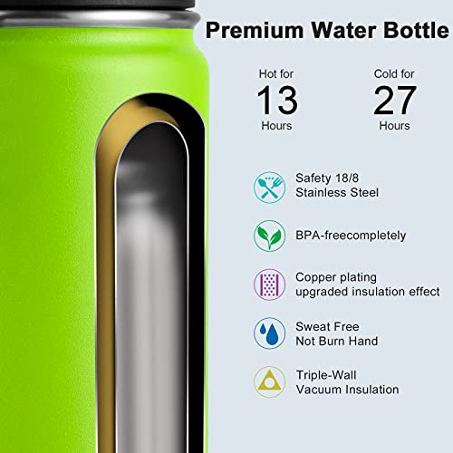 koodee Insulated Water Bottle 2 Pack-18 oz Stainless Steel Vacuum Metal Sports Water Bottle with Leakproof Spout Lid (Apple Green-Purple)