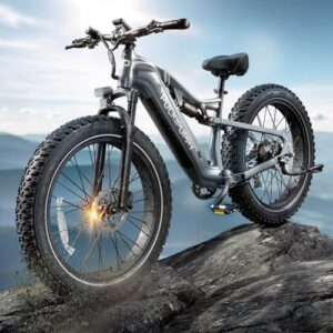 puckipuppy electric bike for adults, 750w motor, 48v 20ah samsung cells battery adult electric bicycles, 26" fat tire full suspension ebike, 30mph beach mountain e bike, shimano 7 speed, 75miles range