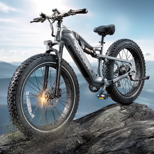 PUCKIPUPPY Electric Bike for Adults, 750W Motor, 48V 20AH Samsung Cells Battery Adult Electric Bicycles, 26" Fat Tire Full Suspension Ebike, 30MPH Beach Mountain E Bike, Shimano 7 Speed, 75Miles Range